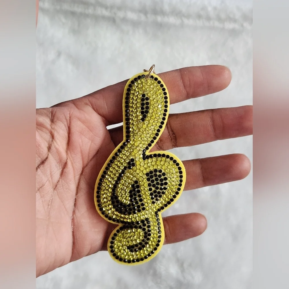 Musical Note Yellow and Gold Treble Clef Keychain Bag Charm